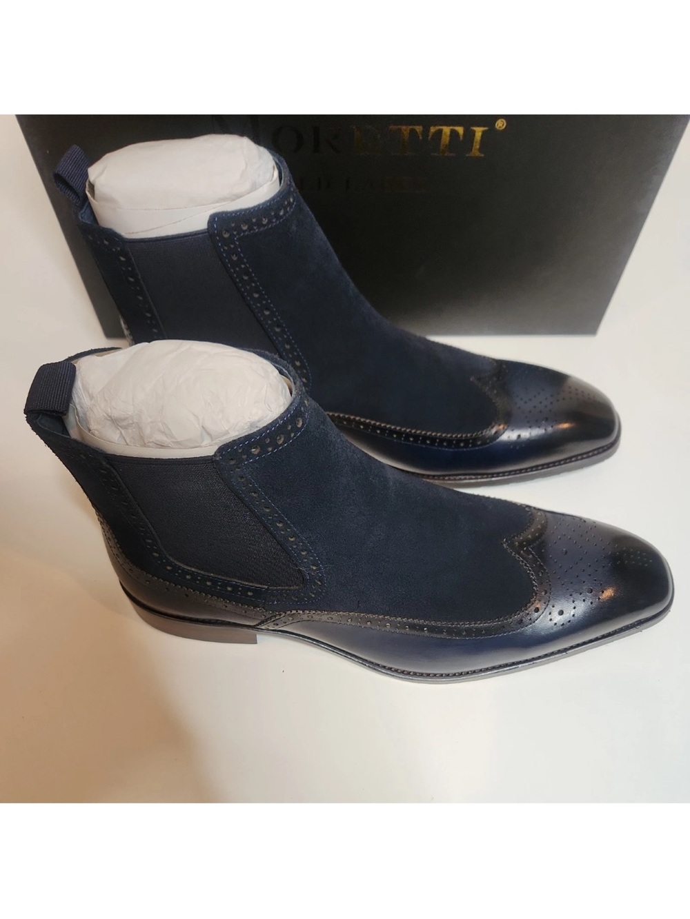 Moretti Gold Label Melrose Mens Boots Suede Leather Navy Sz 13D NO BOX
